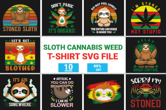 A Sloth & Cannabis Design Bundle for Embroidered Products