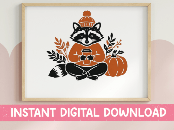 Fall Raccoon Pumpkin Coffee Graphics for T-Shirt Designs & Editorial Content