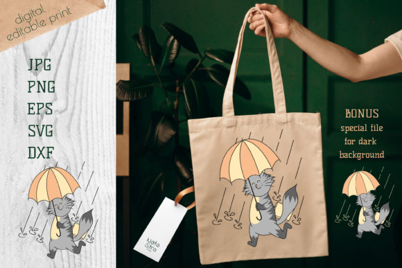 T-shirt Print with Walking Cat Umbrella: A Versatile Graphic Asset